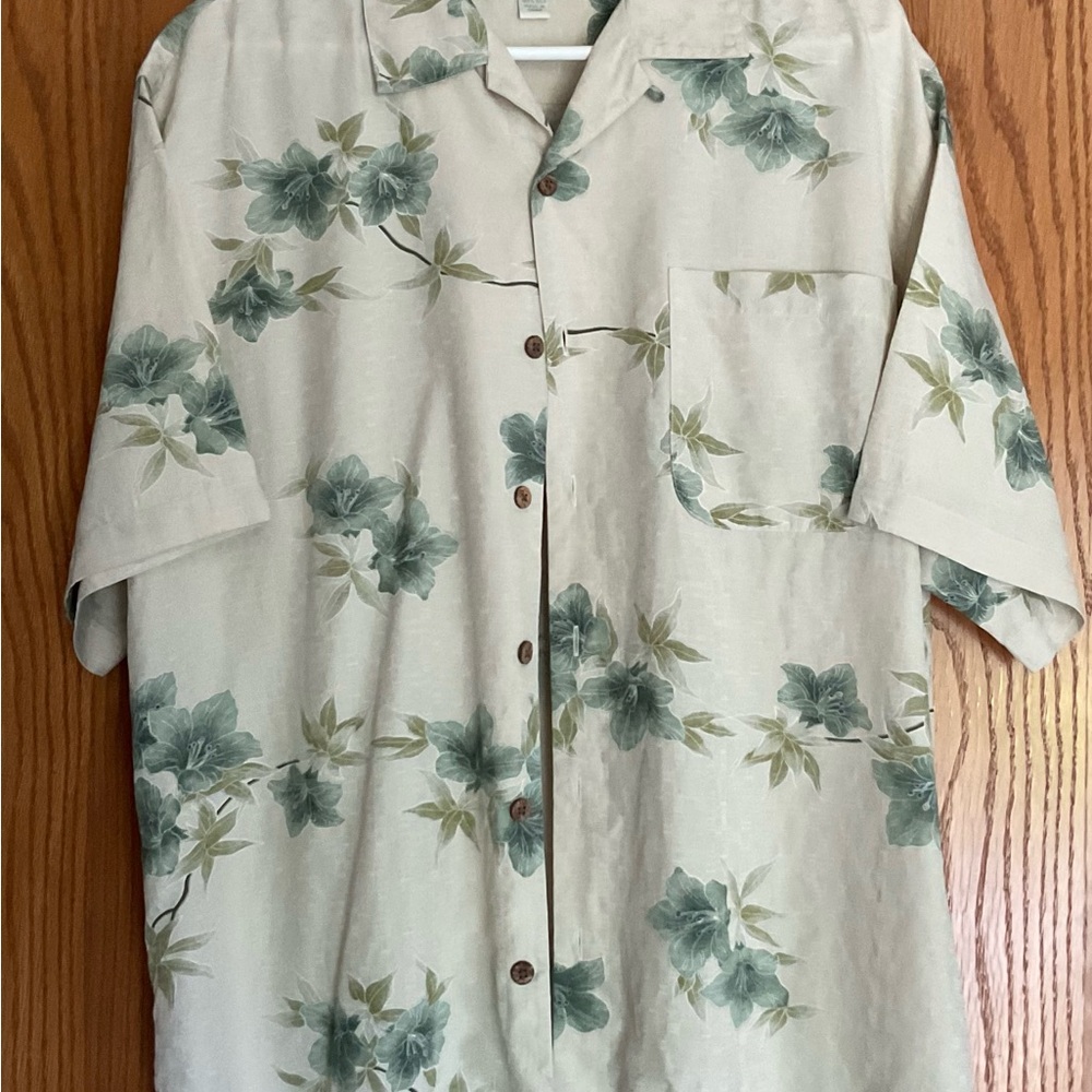 Cream and Green Hawaiian Print Shirt